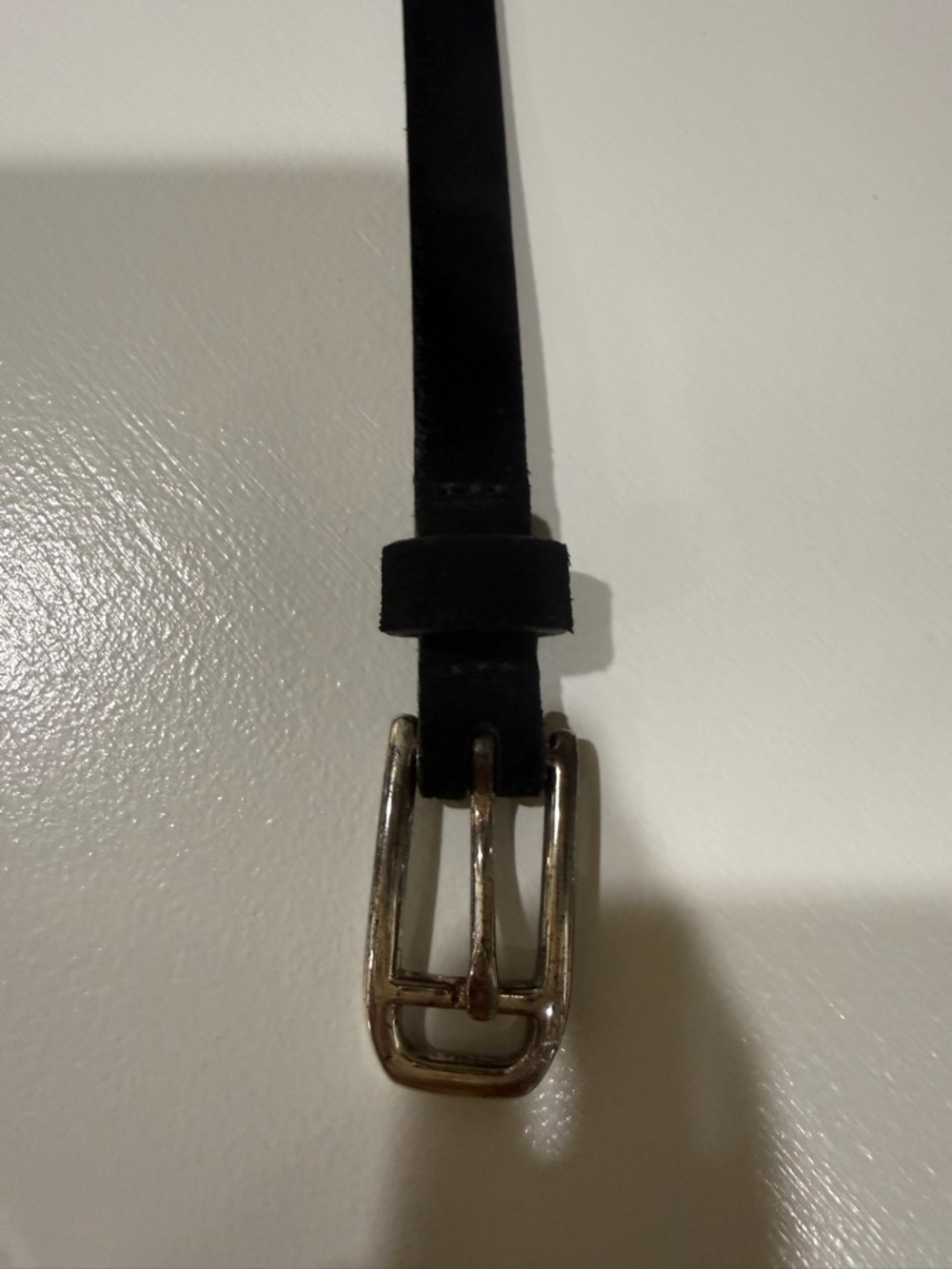 Banana Republic Black Leather Belt with Silver-Tone Buckle minimalist 1/2”
